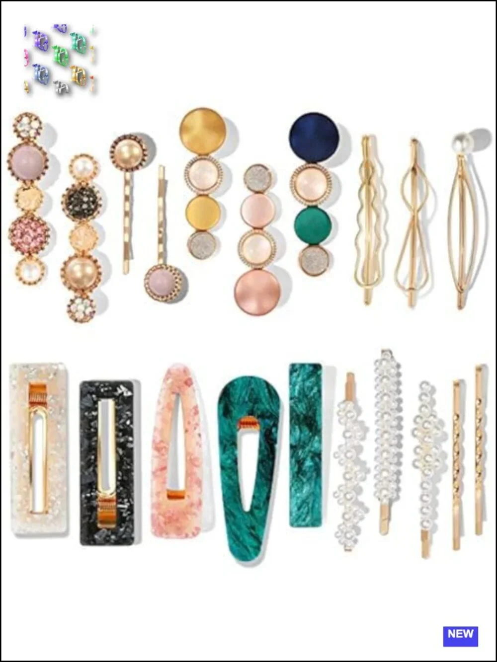 20 PCS Macaron Pearl Acrylic Resin Hair Clips Set, Barrettes Bobby Pins